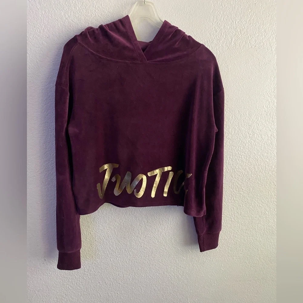 💥Justice Velvet Cropped Hoodie Purple 18/20